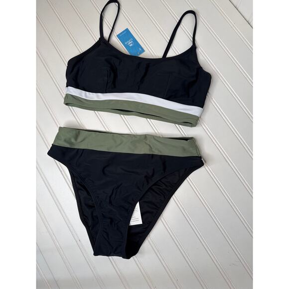 NWT Cupshe Black Colorblock Bralette & High Waist Bikini Swimsuit BUNDLE Size M - Picture 6 of 7